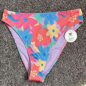 Hollister Curve Love High-Waist Multi Color Hibiscus Flower Bikini Bottom